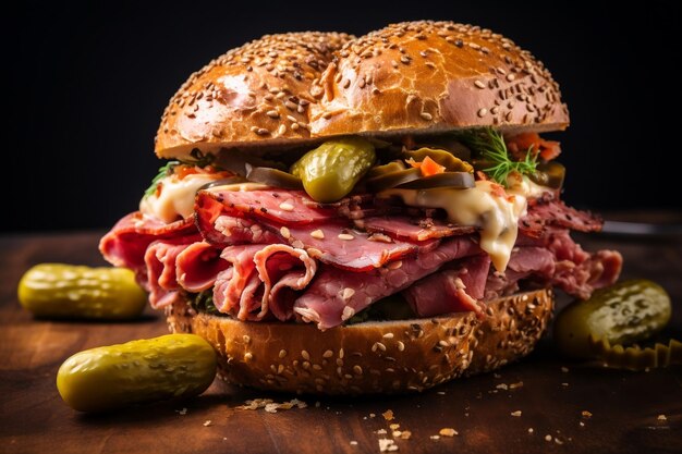 Photo sandwich au bœuf avec des légumes