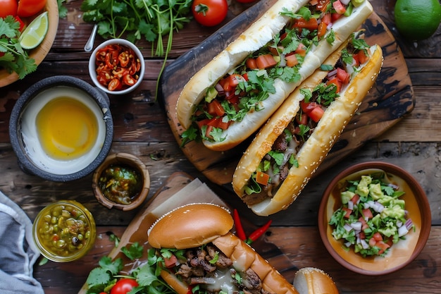 Sandwich au bœuf mexicain avec vue d'en haut