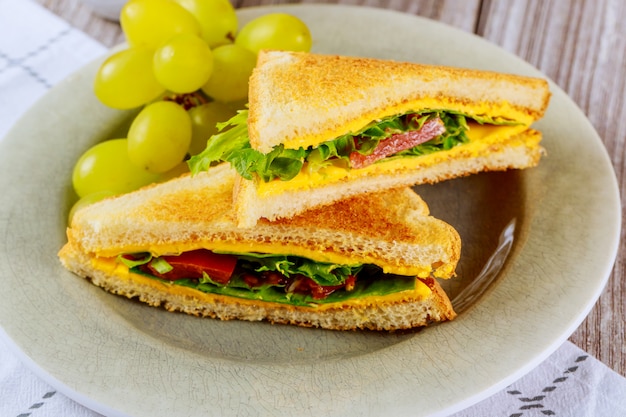 Sandwich au fromage grillé avec légumes et raisins