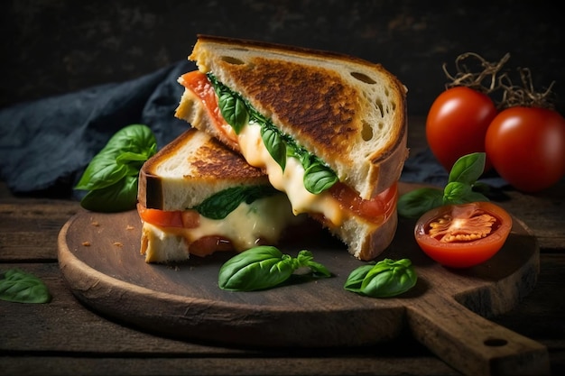 Sandwich au fromage grillé à la tomate et au basilic IA générative