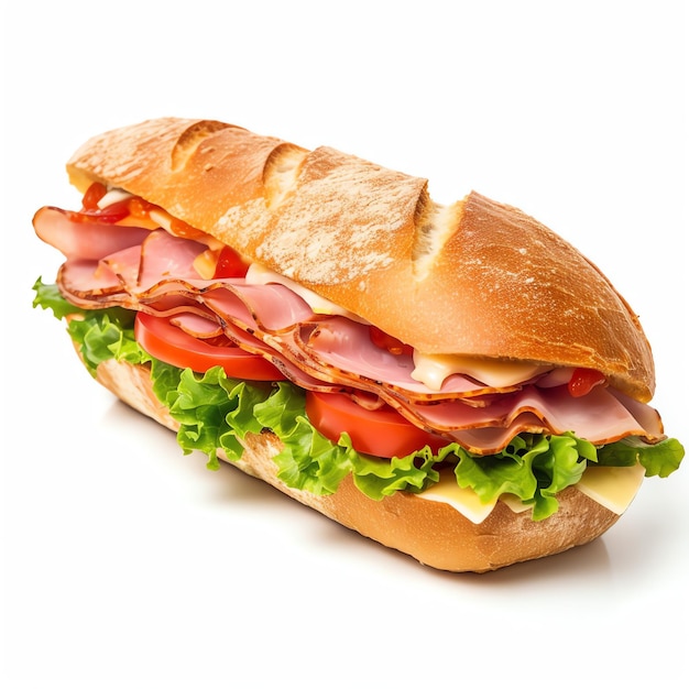 Sandwich au jambon baguette IA générative avec fromage astucieusement capturé dans l'aquarelle Splash