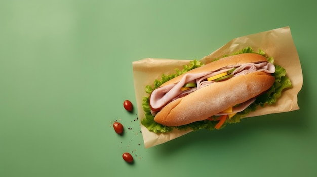 Sandwich au jambon et laitue fraîche Illustration AI GenerativexA