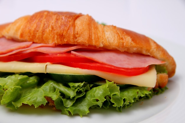 Photo sandwich au laitue jambon feuilles fromage et tomates au concombre