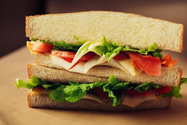 Sandwich au pain frais avec salade de tomates jambon laitue