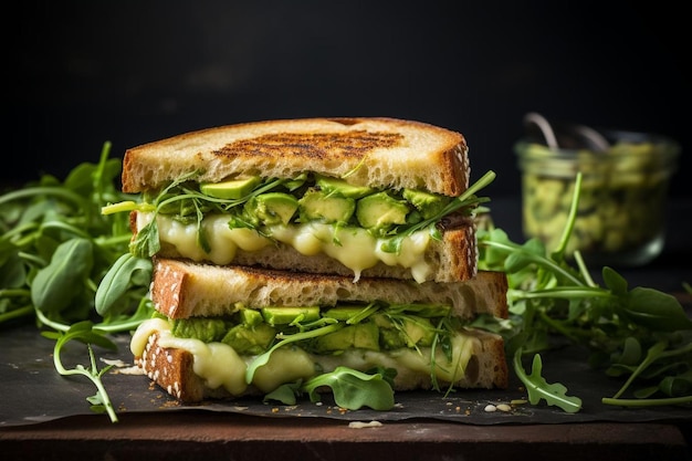 Photo un sandwich au pesto végétalien à l'eau à la bouche