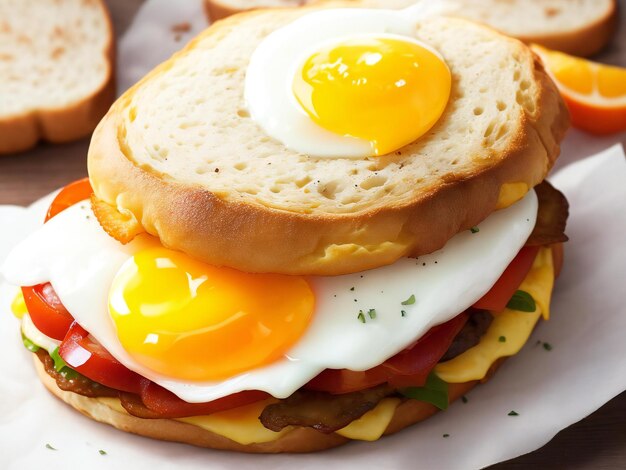 Un sandwich au petit-déjeuner avec un œuf au plat généré par IA