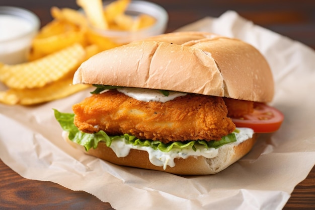 Sandwich au poisson dans un emballage en papier kraft