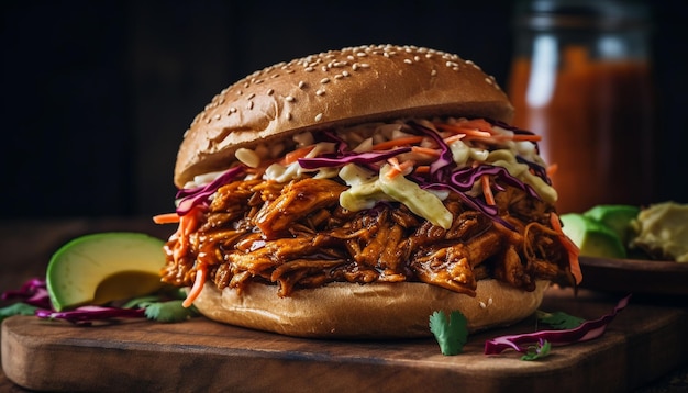 Sandwich au porc effiloché cuit lentement avec salade de chou généré par l'IA