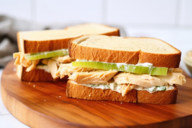 Photo sandwich au poulet avec mayonnaise et céleri sur pain blanc nature