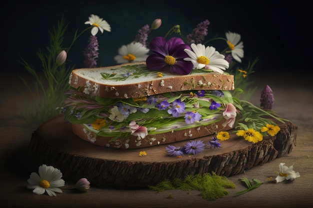 Sandwich aux fleurs de printemps Génération d'IA