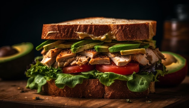 Sandwich ciabatta grillé avec avocat frais et tomate généré par l'IA