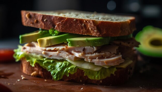 Sandwich ciabatta grillé avec viande grillée et légumes générés par IA