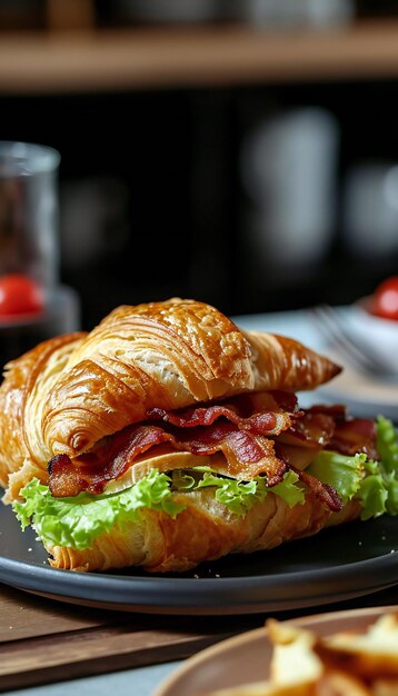 Sandwich croissant gourmet avec laitue au bacon