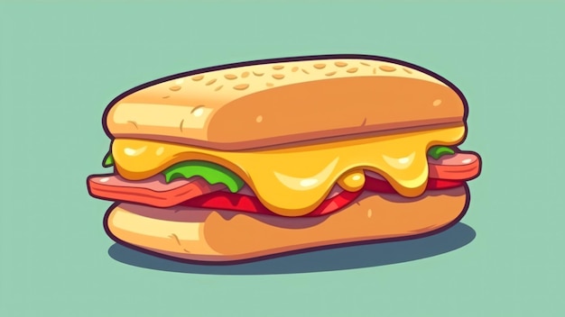 Un sandwich de dessin animé avec un fond bleu qui dit "sandwich" dessus