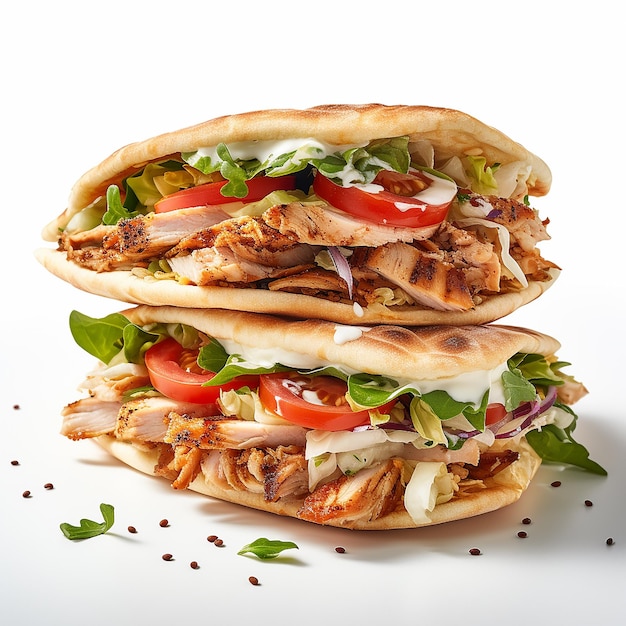 Sandwich Doner au poulet turc avec pide sur fond blanc concept de restauration rapide