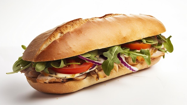 Un sandwich avec du poulet dessus