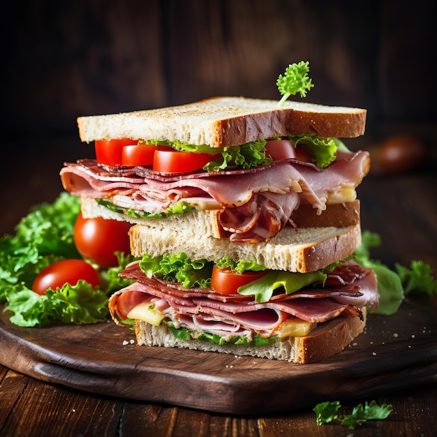 Un sandwich avec du salami et des légumes.