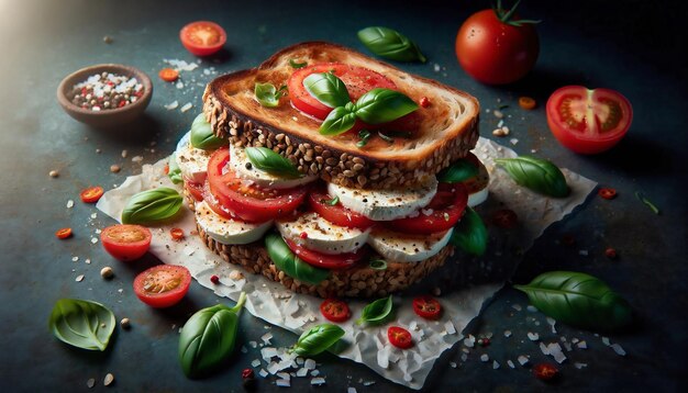 Un sandwich à la mozzarella et à la tomate