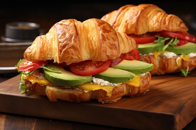 Sandwich de petit déjeuner croissant gourmet avec avocado et tomate