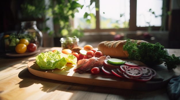 Un sandwich sur une planche à découper