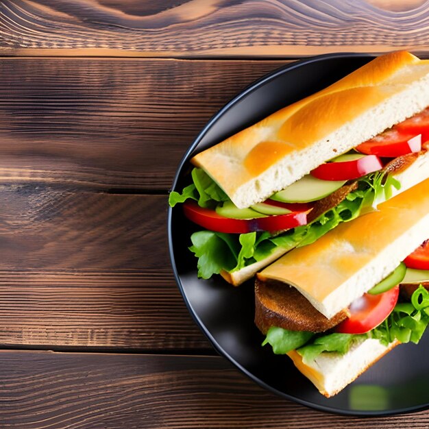 Sandwich le plus délicieux sur une assiette en bois