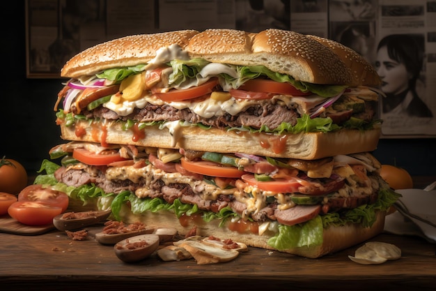 Sandwich avec plusieurs couches de viande