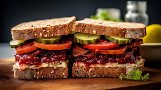 Sandwich sur pommes de terre frites avec hareng oignon vert Apéritif savoureux avec choucroute AI générative