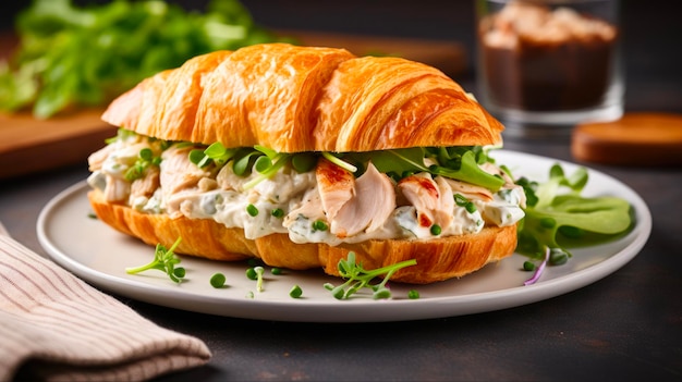 Sandwich à salade de poulet croissant sur la table buffet pour la restauration et le déjeuner d'entreprise