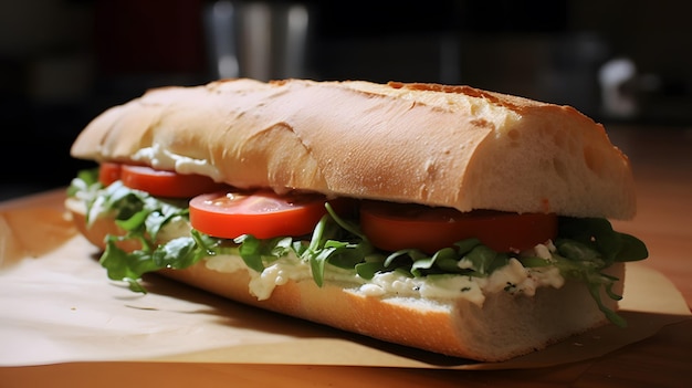 Un sandwich avec une tomate dessus