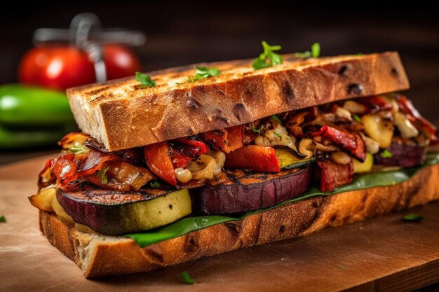 Sandwich végétalien fait avec du pain de grains entiers