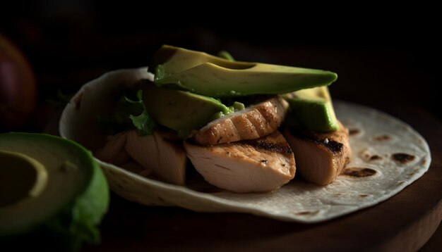 Sandwich à la viande grillée et à l'avocat sur pain rustique généré par IA