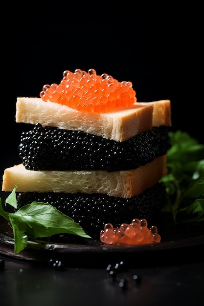 Photo des sandwichs délicieux avec du caviar.