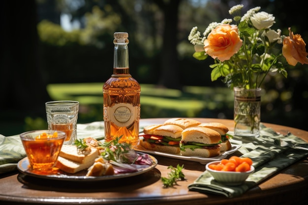 Sandwichs pique-nique Alegre, jus de fruits frais et divertissement dans le parc génératif IA