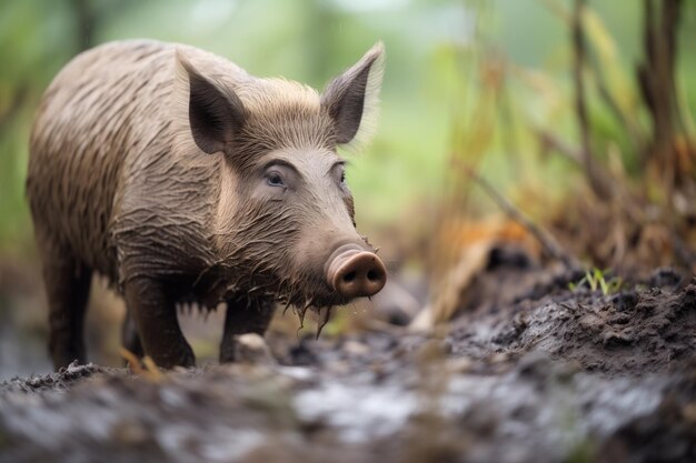 Photo le sanglier dans son habitat naturel de boue