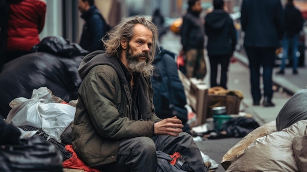 Un sans-abri dans une rue de la ville