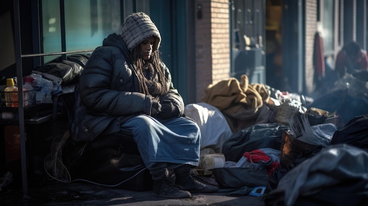 Photo un sans-abri dans une rue de la ville