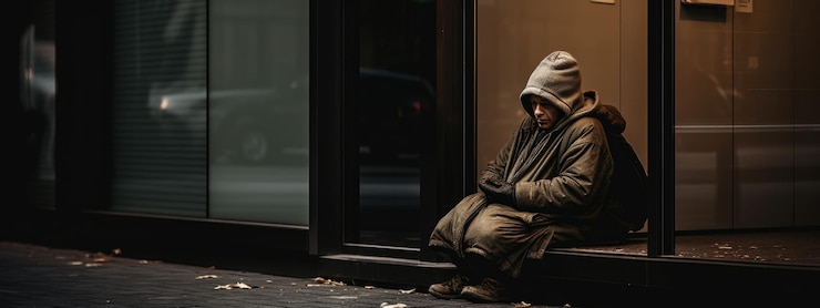 Photo un sans-abri dans une rue de la ville