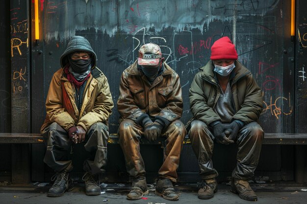 Des sans-abri pauvres mendiant dans la rue.