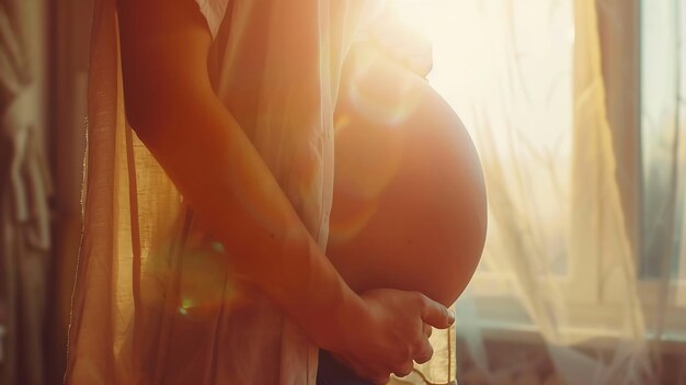 Photo santé de la femme enceinte grossesse maternité procréation concept gros plan ventre d'une pr ia générative