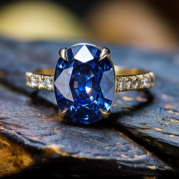 Un saphir bleu avec une bague en or.