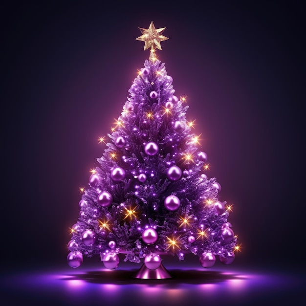 Sapin magique violet brillant de Noël sur fond violet Contenu IA génératif