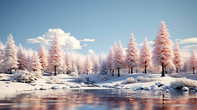 Un sapin avec de la neige dessus avec un ciel bleu réaliste