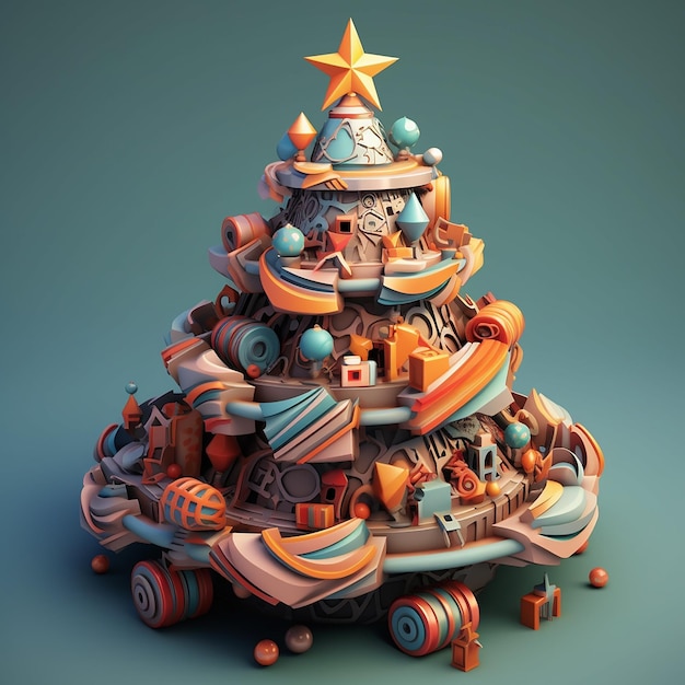 Sapin de Noël 3D avec décoration