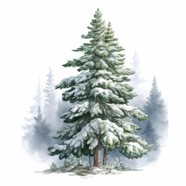 Sapin de Noël aquarelle avec de la neige