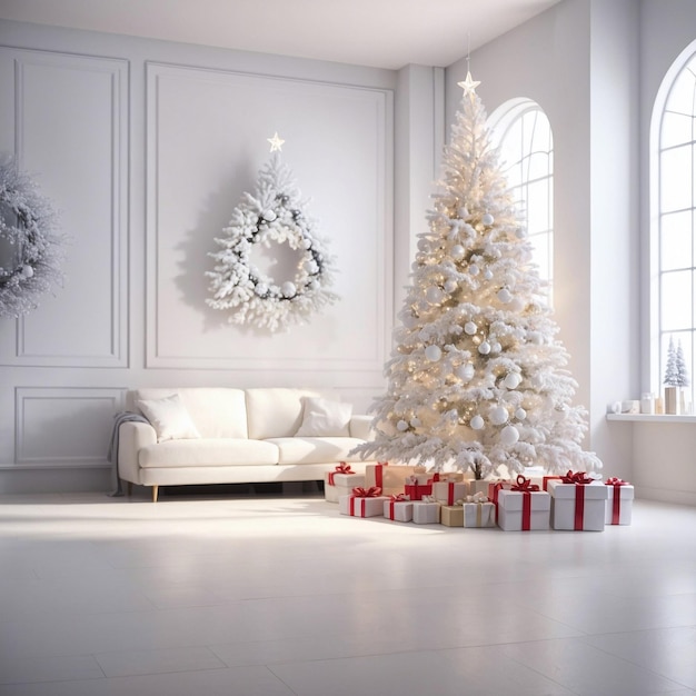 Sapin de Noël blanc avec des cadeaux