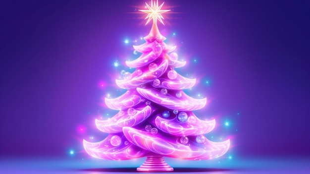 Sapin de Noël brillant violet Illustration AI GenerativexA