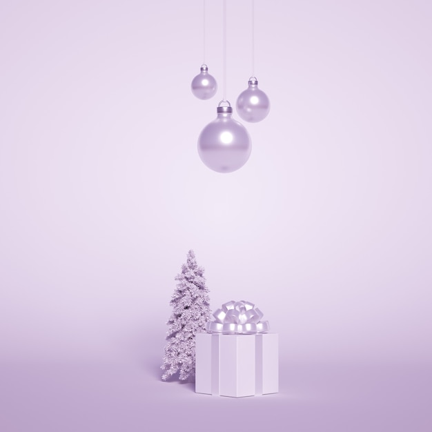 Sapin de Noël avec cadeau et boules