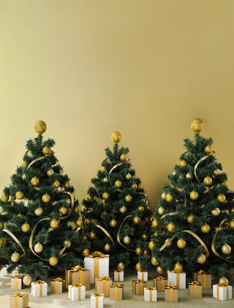 Sapin de Noël avec coffrets cadeaux