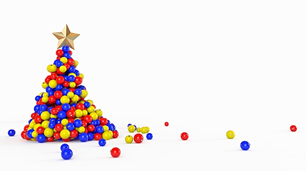 Sapin de Noël en décoration de boule sur fond blanc. Concept de nouvel an minimal. Illustration de rendu 3D.