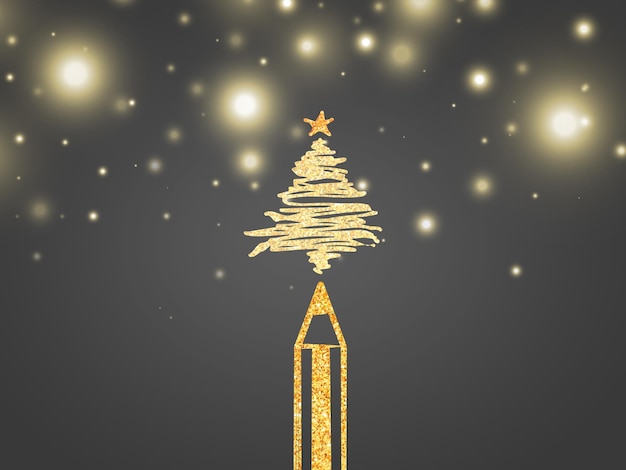 Sapin de Noël dessiner avec des crayons dorés sur fond gris Noël Sapin de Noël et illustration de célébration